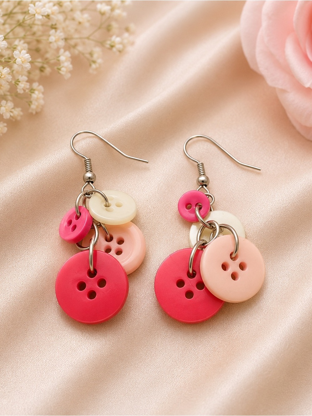 Handmade Pink Button Earrings